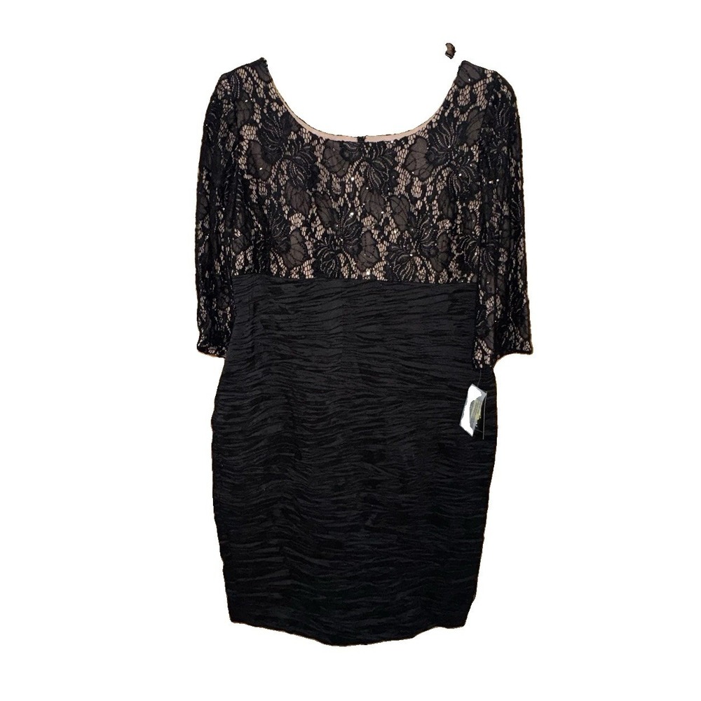 NWT Alex Evening Black Lace 3/4 Sleeve Bodycon Cocktail Dress Wedding Sz 18W